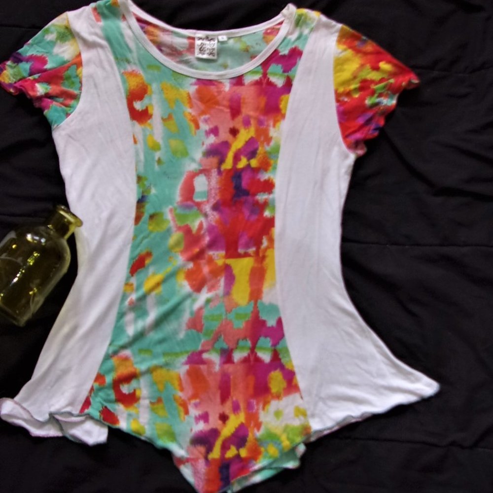 small womens white mutli bright tee shirt top
